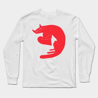 Funny hunchbacked red cat holding heart Long Sleeve T-Shirt